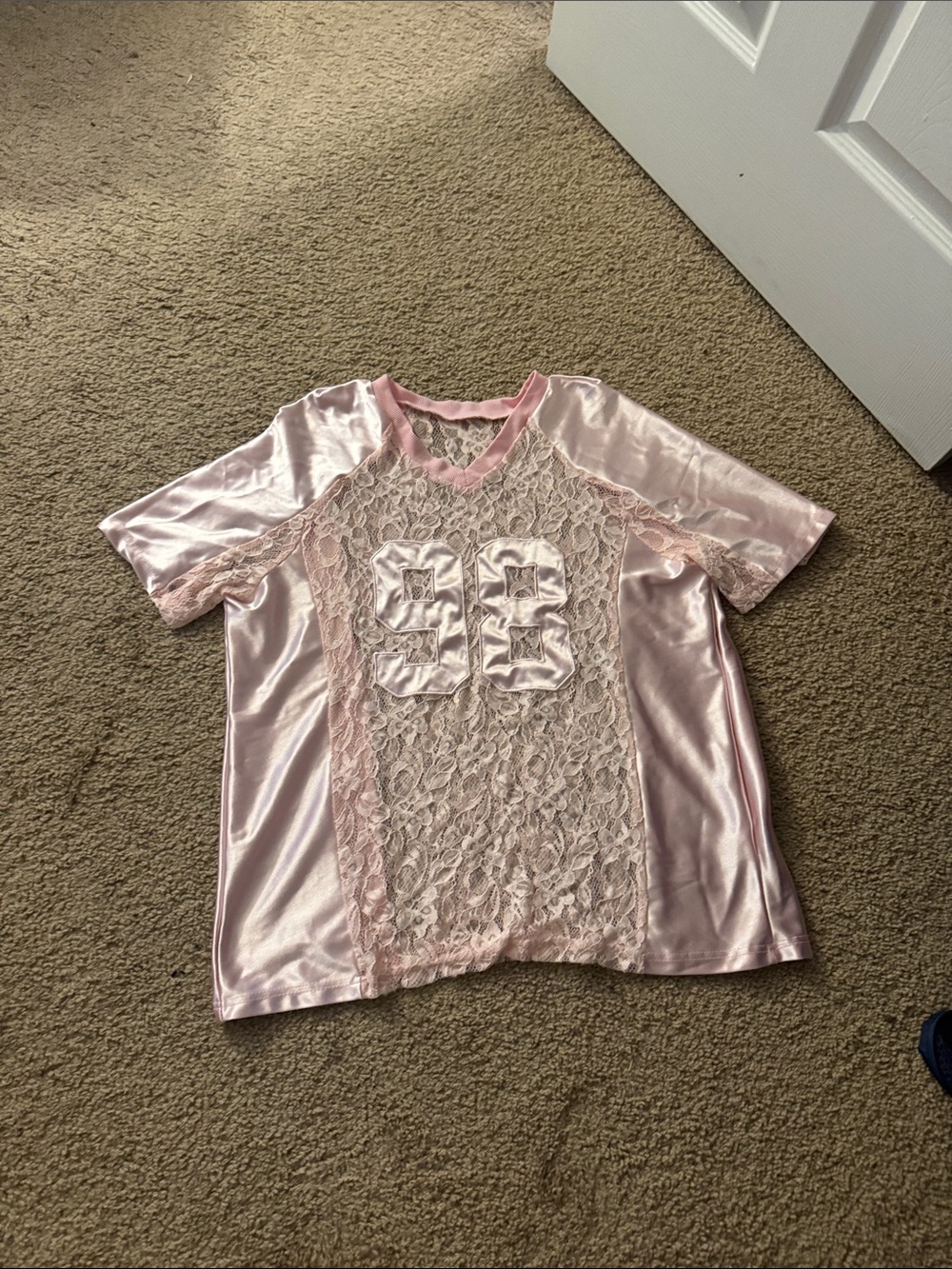 Girls' Pink Lace & Satin Football Tee - Brand: